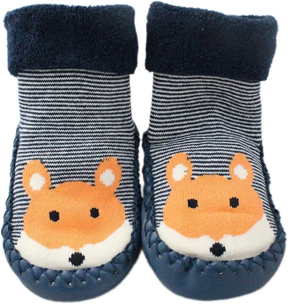 LCH Baby Boys Girls Winter Slipper Socks Anti-slip Blue Striped Fox 3-24 Months