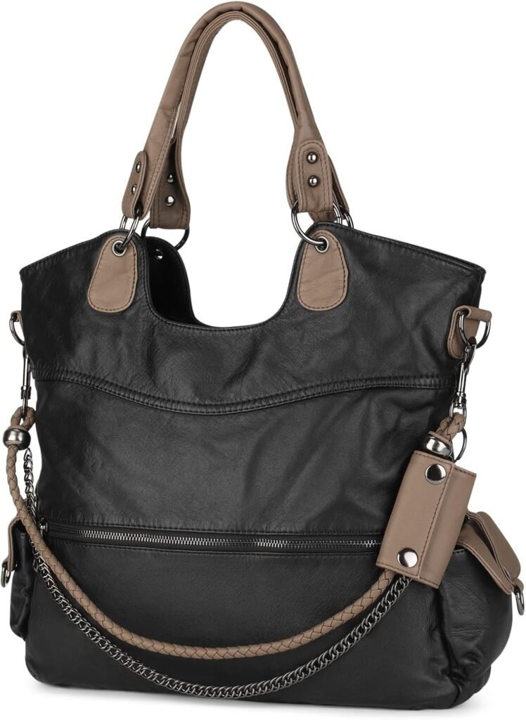 Leather Ladies Bags Washed Vegan Leather Bags for Women Large Capacity Multiple Pockets Cross Body Shoulder Bags,Tote Purse