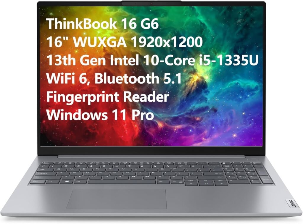 Lenovo ThinkBook 16 G6 16″ FHD+ Laptop Computer, 13th Gen Intel 10-Core i5-1335U (Beat i7-1270P), 32GB DDR5 RAM, 1TB PCIe SSD, WiFi 6, Bluetooth 5.1, Fingerprint Reader, Windows 11 Pro, Tilsiy Cable