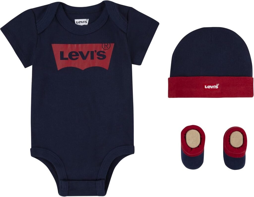 Levi’s Baby Boys’ Classic Batwing Infant Hat Bodysuit Bootie Set 3pc Toddler