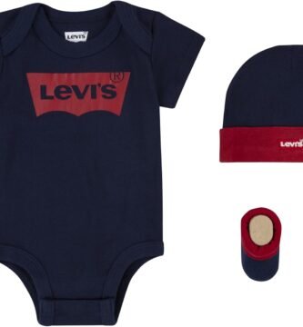 Levi’s Baby Boys’ Classic Batwing Infant Hat Bodysuit Bootie Set 3pc Toddler