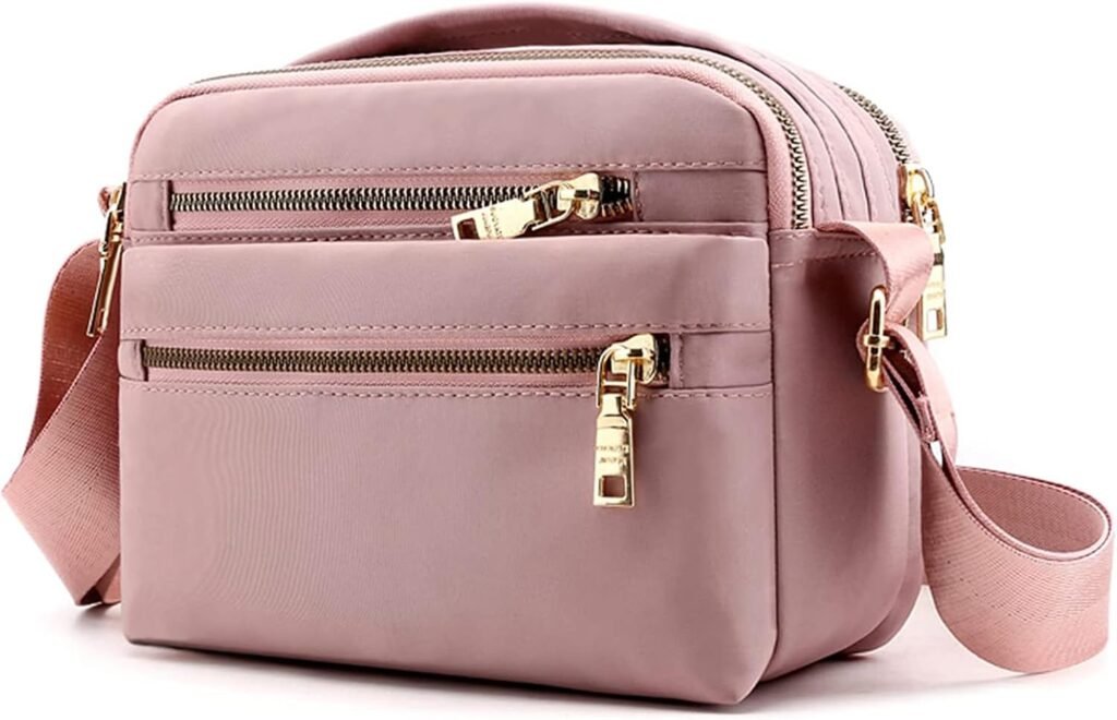 MULTIONS Women’s Crossbody Bag, Multi Pocket Messenger Bag Shoulder Bag Travel Bag Handbags for Men&Women Suitable Shopping Travel Appointment Hiking Daily (M,Pink)