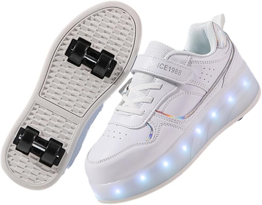 Mateju Kids Roller Skate Shoes for Boys Girls, Shining Technical Skateboarding Shoes mit 4 Wheels Removable Lightweight Running Children Teenager Parkour Sneakers Trainers