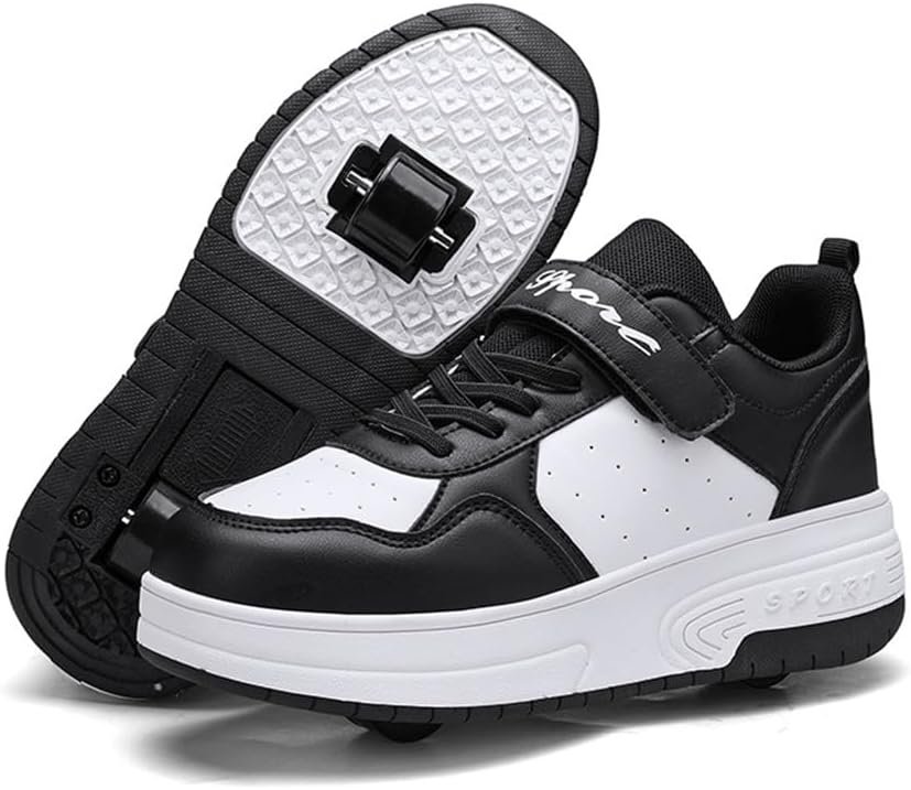 Mateju Kids Roller Skate Shoes for Girls Boys, Skateboarding Skates with 2 Wheels Parkour Shoes Unisex Retractable Skating Sneakers Shoes for Children Adult Park Sports Walking