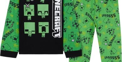 Minecraft Boys Long Pyjamas Set, Comfy Cotton PJs Creeper Loungewear – Gamer Gifts for Boys