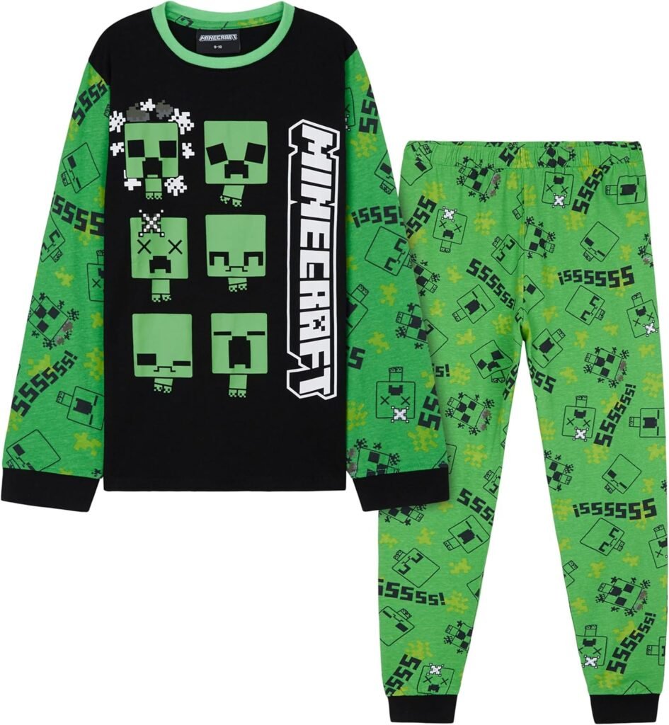 Minecraft Boys Long Pyjamas Set, Comfy Cotton PJs Creeper Loungewear – Gamer Gifts for Boys Minecraft Boys Long Pyjamas Set, Comfy Cotton PJs Creeper Loungewear – Gamer Gifts for Boys