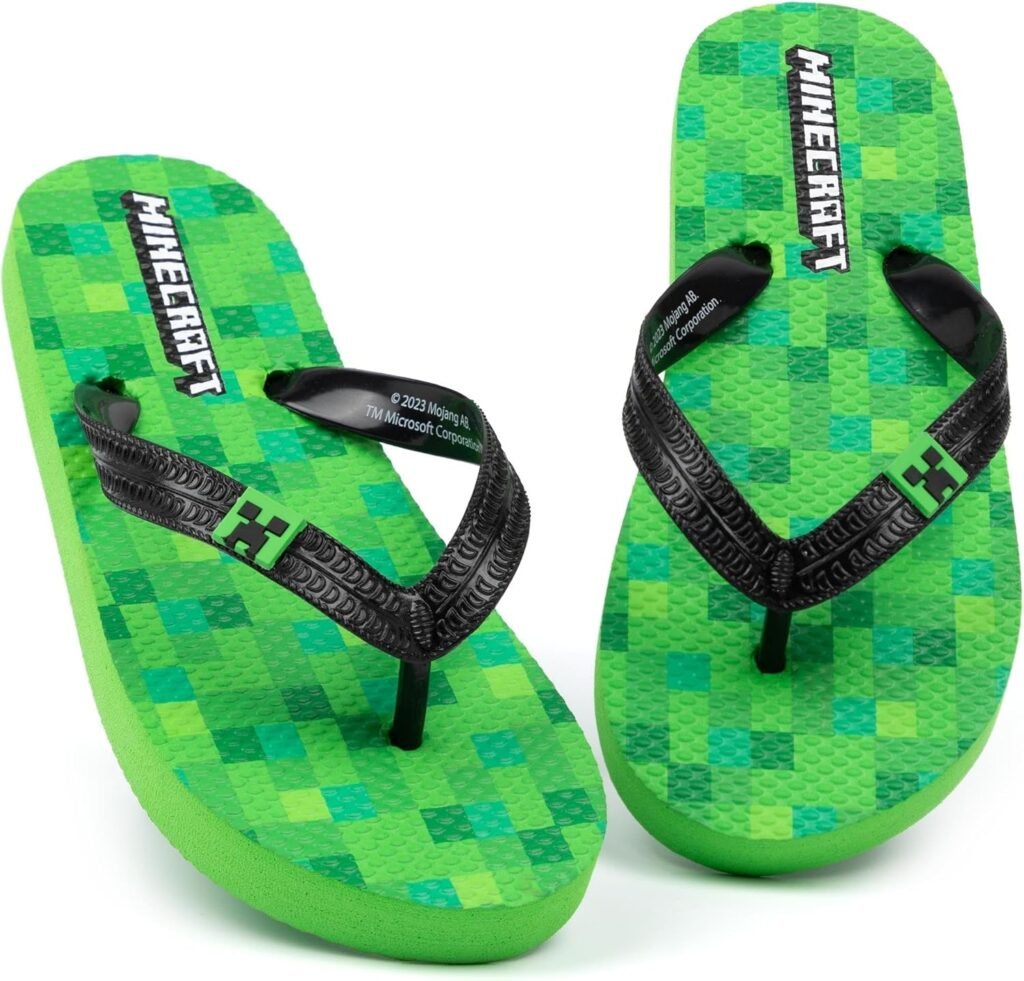 Minecraft Creeper Kids Sandals | Green Flip Flop Sliders For Boys & Girls | Block Pixel Game Villain Summer Shoes | Fun Slip-on Beach Footwear Merchandise Gift for Children and Teens Minecraft Creeper Kids Sandals | Green Flip Flop Sliders For Boys & Girls | Block Pixel Game Villain Summer Shoes | Fun Slip-on Beach Footwear Merchandise Gift for Children and Teens