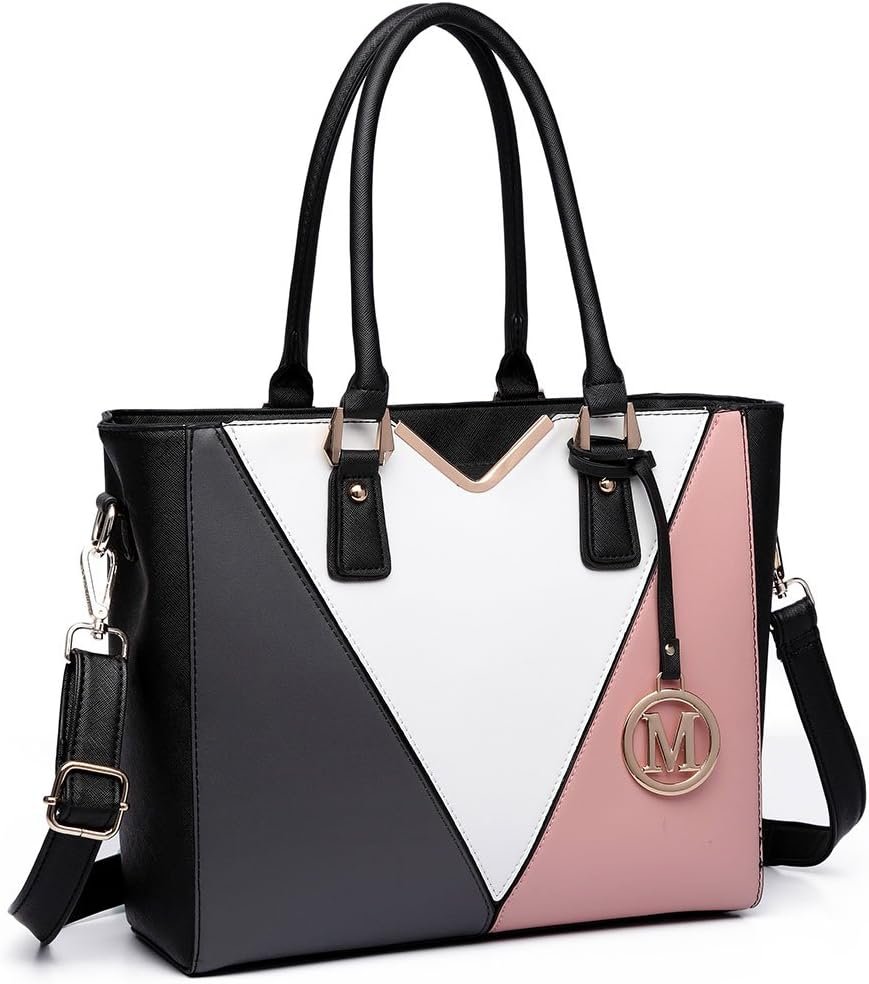 Miss Lulu Leather Look V-Shape Shoulder Handbag Lightweight Medium Tote Bag Handbags for Women