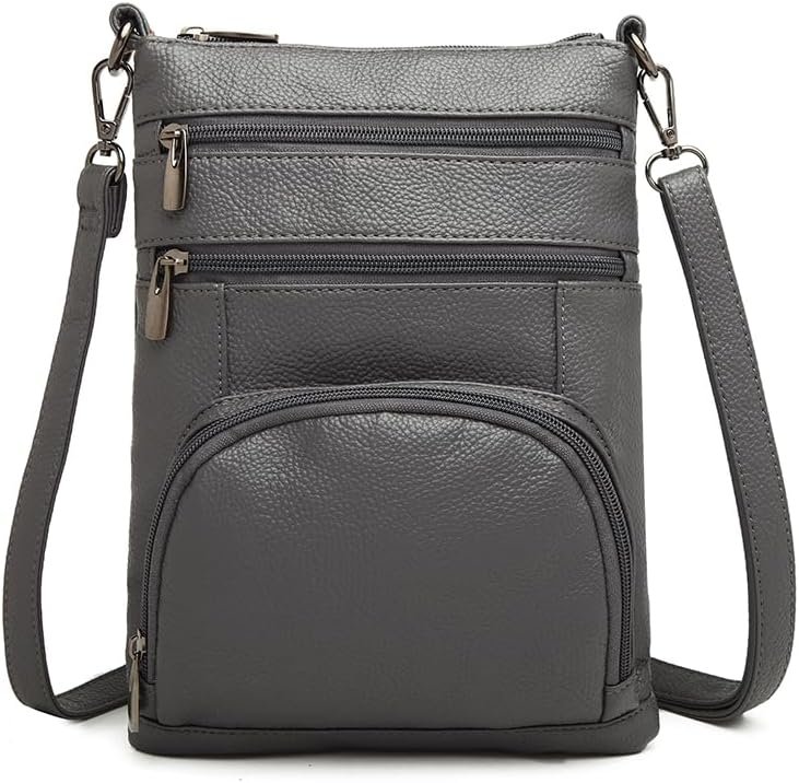 Miss Lulu Women Multi Pocket RFID Blocking Crossbody Bag Small Fashion PU Leather Messenger Travel Organizer Satchel Sling Shoulder Bags (Grey)