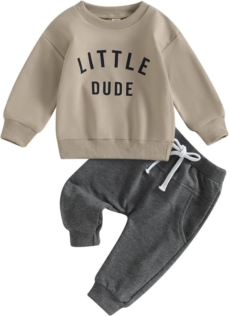 MoccyBabeLee Toddler Baby Boy Fall Winter Clothes 2Pcs Set Letter Print Pullover Sweatshirt Pants Trousers Outfits Tracksuit Newborn 6 Months 12 Months 18 Months 24 Months 2T 3T