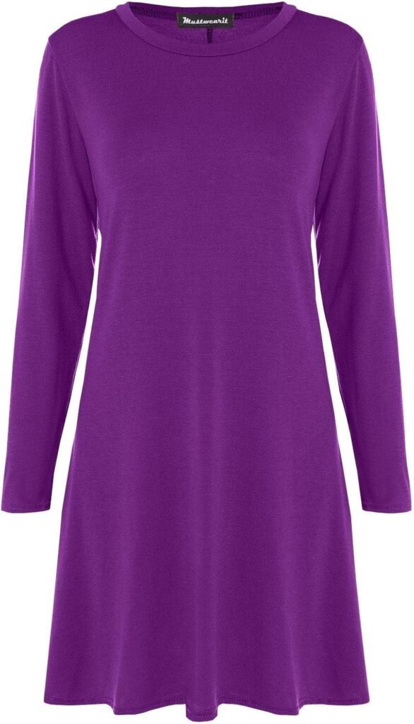 Mustwearit Womens Long Sleeve Plain Swing Dress Ladies Flared Dresses UK Size 8 to 26 Mustwearit Womens Long Sleeve Plain Swing Dress Ladies Flared Dresses UK Size 8 to 26