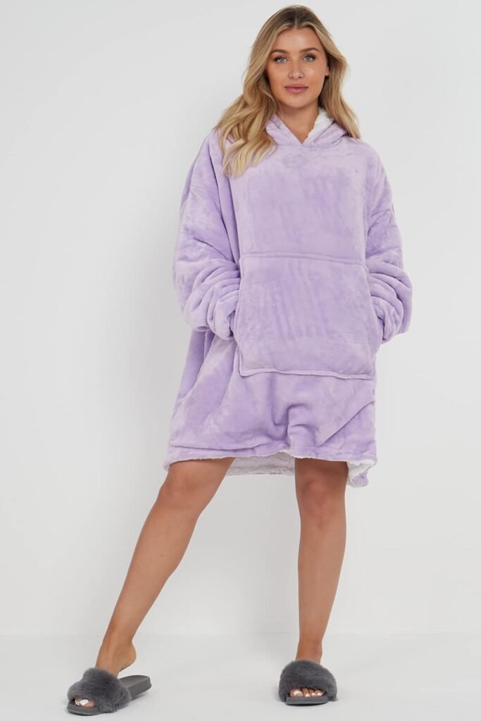 NIGHTZONE Oversize Teddy Sherpa Cuddly Cosy Sweatshirt Hoodie Thermal Giant Blanket with Front Pocket Adults Teens Mens Womens (Lilac) NIGHTZONE Oversize Teddy Sherpa Cuddly Cosy Sweatshirt Hoodie Thermal Giant Blanket with Front Pocket Adults Teens Mens Womens (Lilac)