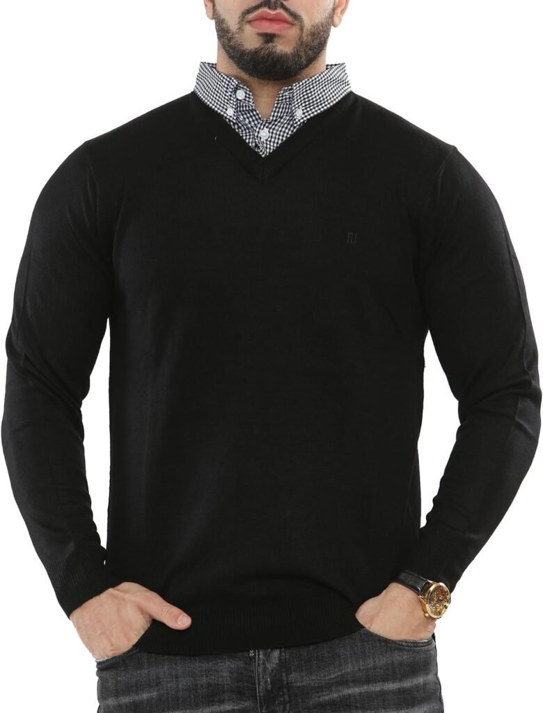 NOROZE Men’s Jumper Mock Collar Knitted V-Neck Plain Classic Sweater Pullover Knitted Sweatshirt UK Sizes S-4XL NOROZE Men’s Jumper Mock Collar Knitted V-Neck Plain Classic Sweater Pullover Knitted Sweatshirt UK Sizes S-4XL