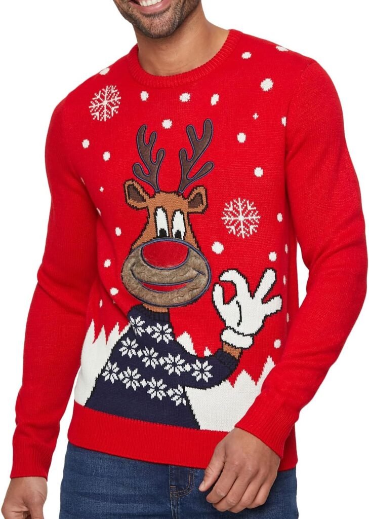 NOROZE Men’s Moose Merry Christmas Jumper Xmas Reindeer Elf Football FC Novelty Pullover