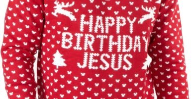 NOROZE Men’s Novelty Happy Birthday Jesus Merry Christmas Jumper Santa Knitted Sweater Top UK Sizes S-XXL