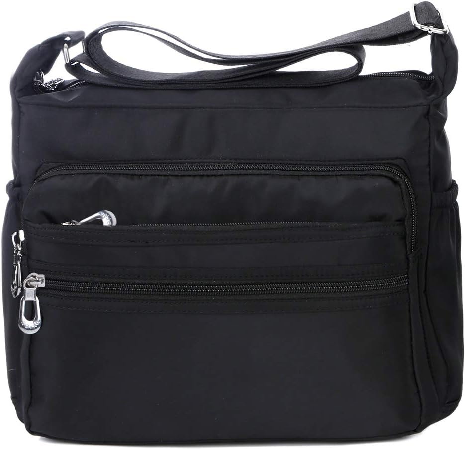 NOTAG Womens Shoulder Bag Multi Pocket Crossbody Bag Waterproof Tote Handbag Travel Purse Lightweight Messenger Bag for Casual Sport Hiking Travel, 2 Size (L, black)