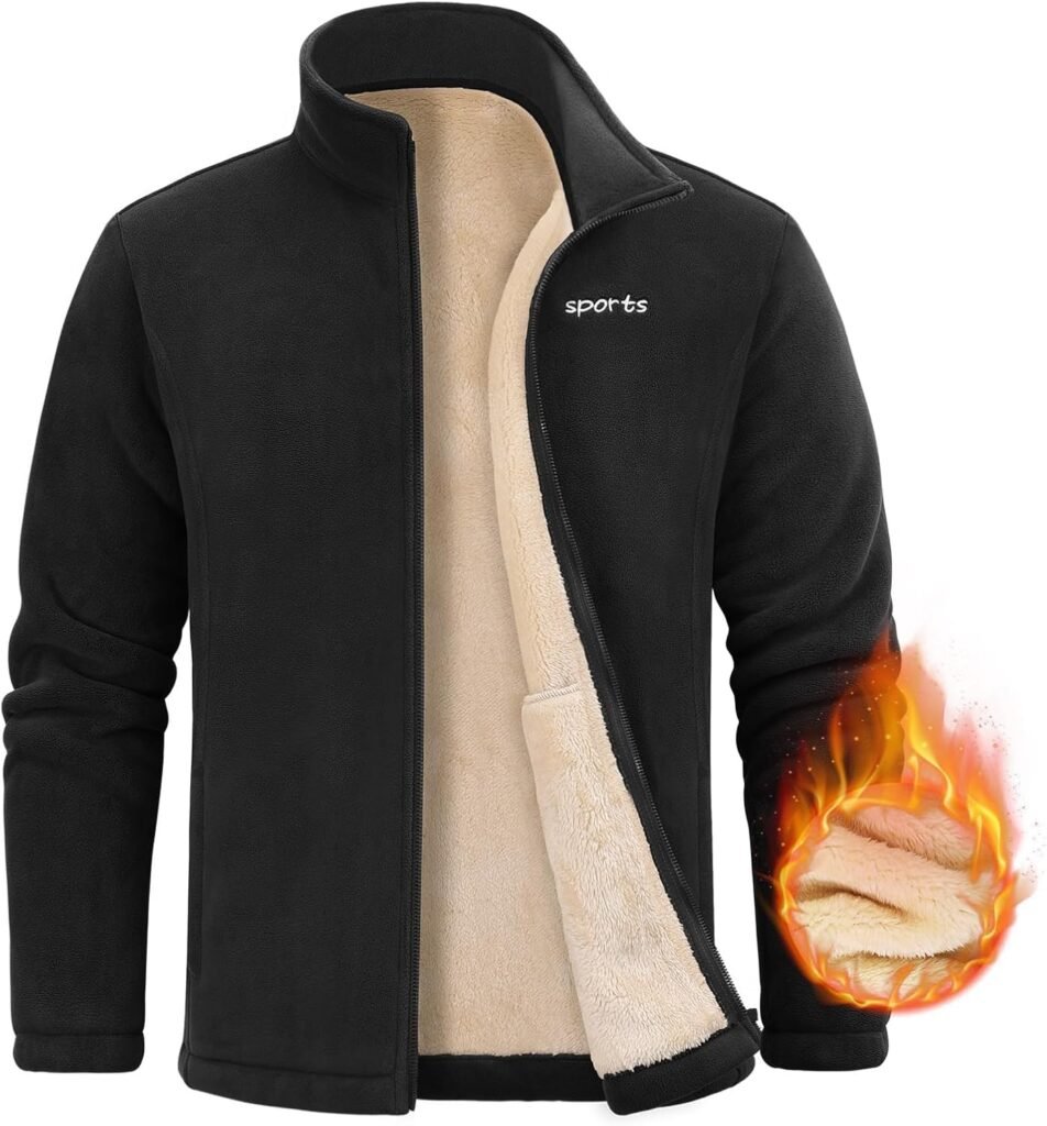 Nadeer Men’s Fleece Jacket Winter Warm Full-Zip Windproof Jackets Outdoor Coat with Pockets Casual Outwear