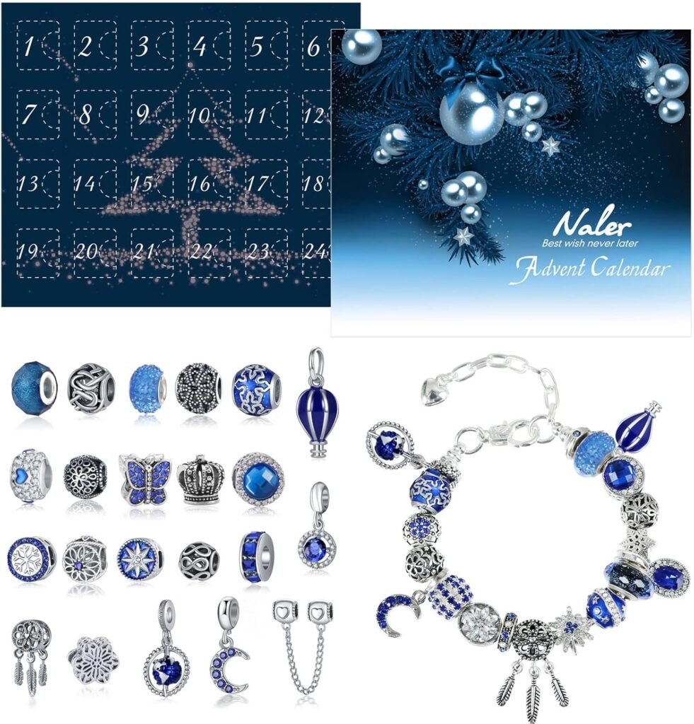 Naler Advent Calendars 2024 Women, Teenage Girls Advent Calendar 2024 Women Xmas Gift for Girls Women DIY Fashion Bracelet Necklace Xmas Countdown Countdown Calendar Gifts, Blue