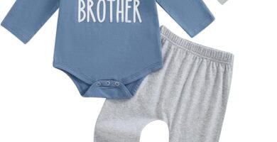 Newborn Baby Boy Clothes Long Sleeve Little Brother Letter Print Romper Top Drawstring Elastic Trouser Set Hat 3Pcs Fall Tracksuit Newborn Baby Boy Clothes Long Sleeve Little Brother Letter Print Romper Top Drawstring Elastic Trouser Set Hat 3Pcs Fall Tracksuit