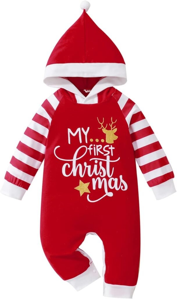 Newborn Baby Girl Boy Christmas Romper Jumpsuit My First Christmas Outfit Long Sleeve Bodysuits Playsuit Xmas Clothes Festive Christmasthemed Baby Clothing
