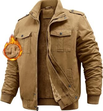Niwicee Winter Jackets for Men Fleece Lined Cargo Jackets Thick Warm Military Cotton Coat Lapel Collar with Multi Pocket Thermal Trucker Jackets Windbreaker Casual Outwear Coat