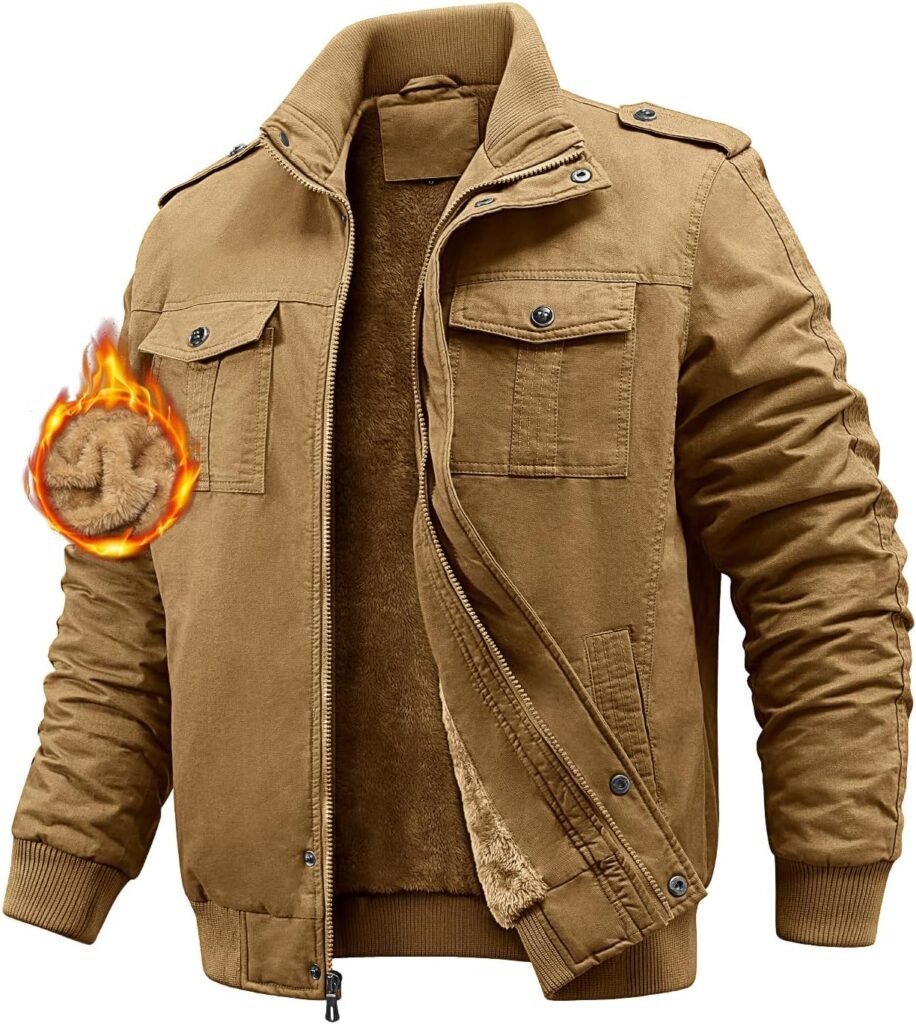 Niwicee Winter Jackets for Men Fleece Lined Cargo Jackets Thick Warm Military Cotton Coat Lapel Collar with Multi Pocket Thermal Trucker Jackets Windbreaker Casual Outwear Coat Niwicee Winter Jackets for Men Fleece Lined Cargo Jackets Thick Warm Military Cotton Coat Lapel Collar with Multi Pocket Thermal Trucker Jackets Windbreaker Casual Outwear Coat