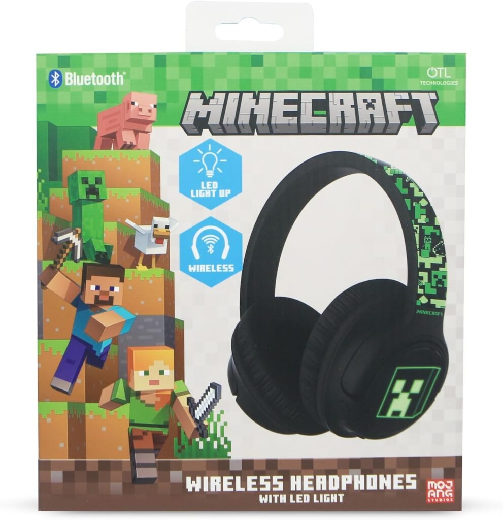 OTL Technologies MC1241 Minecraft Wireless Headphones with LED Light Up Feature – Black