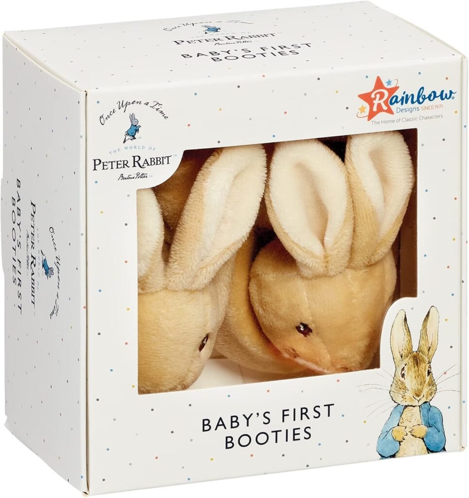 Official Peter Rabbit Baby Booties – Newborn Crib Shoes for Boys and Girls – Unisex Baby Slippers by Rainbow Designs