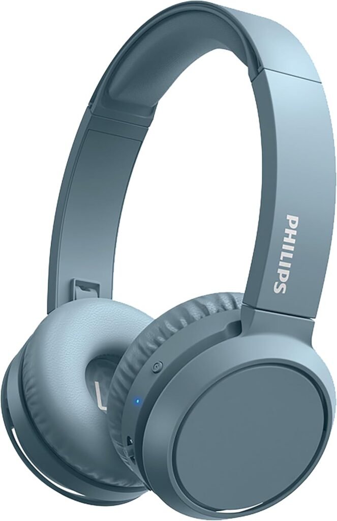 PHILIPS On-Ear Headphones H4205BL/00 with Bass Boost Button (Bluetooth, 29 Hours Playback Time, Quick Charging Feature, Noise Isolating, Flat Folding), Matte Blue – Model, On-Ear