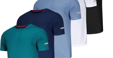 QAYMZUMD 5 Pack Men’s Athletic Fit T Shirts, Moisture Wicking Gym Running Shirts for Workout Training, Short Sleeve Dry Fit Comfort Exercise Athletic Shirts, XX-Large, [UK] Regular, Crew Neck