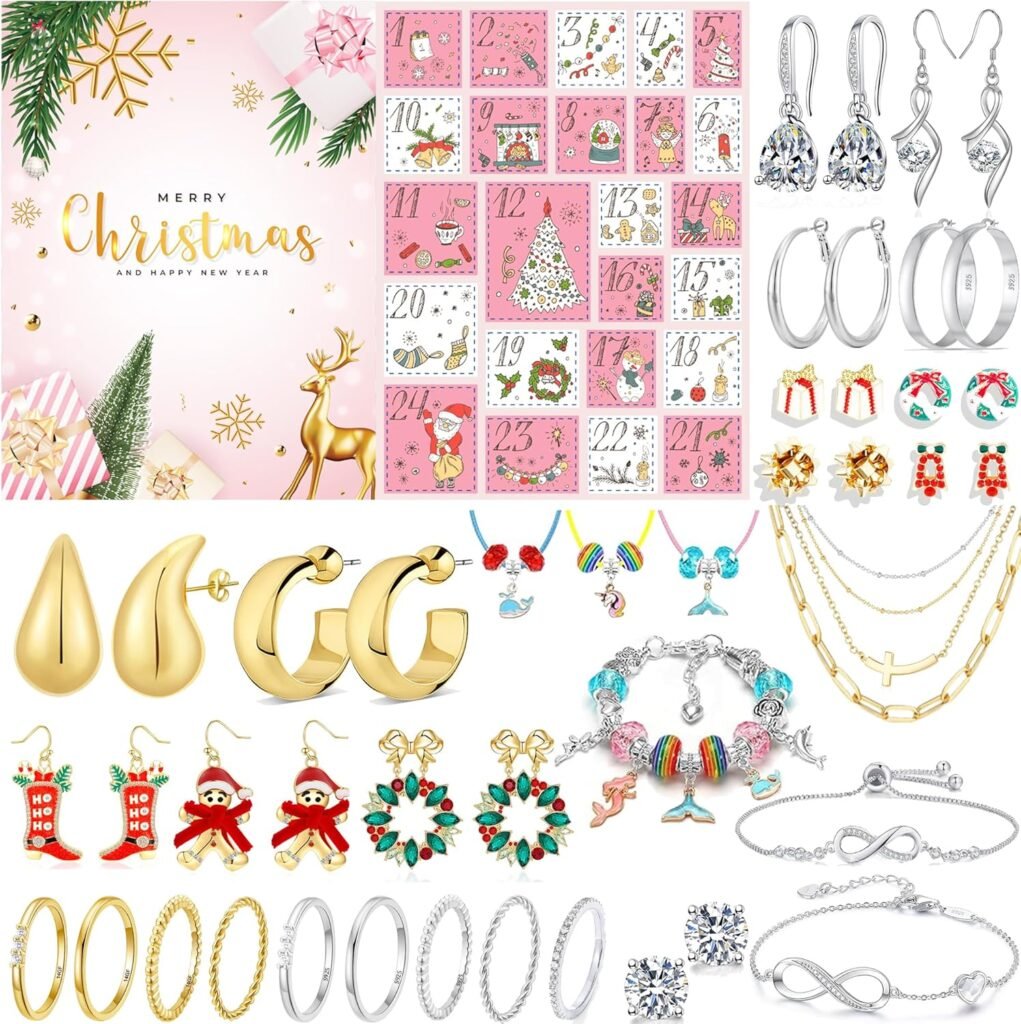 Rajputana Jewellery Advent Calendar Women 2024 Christmas 24 Days Xmas Countdown Calendar Bracelet Necklace Rings Earrings Advent Calendar Surprise Christmas Jewellery Gifts