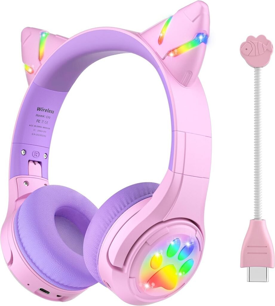 Riwbox Kids Bluetooth Headphones, CF9 Cat Ear Headphones with LED Light, Boom Mic&Built-in Mic for Calls, 85dB Volume Limited Kids Headphones Wireless & Wired for School Tablet PC Phones (Purple) Riwbox Kids Bluetooth Headphones, CF9 Cat Ear Headphones with LED Light, Boom Mic&Built-in Mic for Calls, 85dB Volume Limited Kids Headphones Wireless & Wired for School Tablet PC Phones (Purple)