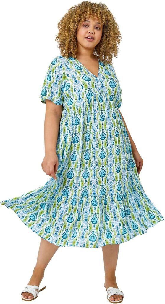 Roman Curve Paisley Tiered Frill Midi Dress for Women UK – Ladies Everyday Holiday Spring Summer V-Neckline Comfy Soft Evening Vacation Work Party Roman Curve Paisley Tiered Frill Midi Dress for Women UK – Ladies Everyday Holiday Spring Summer V-Neckline Comfy Soft Evening Vacation Work Party