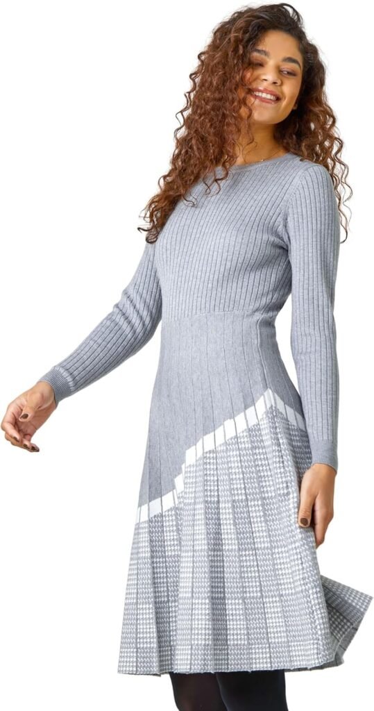Roman Originals Ribbed Stretch Knit Dress for Women UK – Ladies Everyday Autumn Winter Round Neckline Comfy Soft Evening Vacation Work Party Night Out Roman Originals Ribbed Stretch Knit Dress for Women UK – Ladies Everyday Autumn Winter Round Neckline Comfy Soft Evening Vacation Work Party Night Out