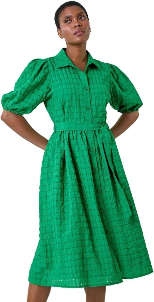 Roman Originals Textured Puff Sleeve Midi Shirt Dress for Women UK – Ladies Everyday Holiday Spring Summer Comfy Soft Evening Vacation Work Party Roman Originals Textured Puff Sleeve Midi Shirt Dress for Women UK – Ladies Everyday Holiday Spring Summer Comfy Soft Evening Vacation Work Party