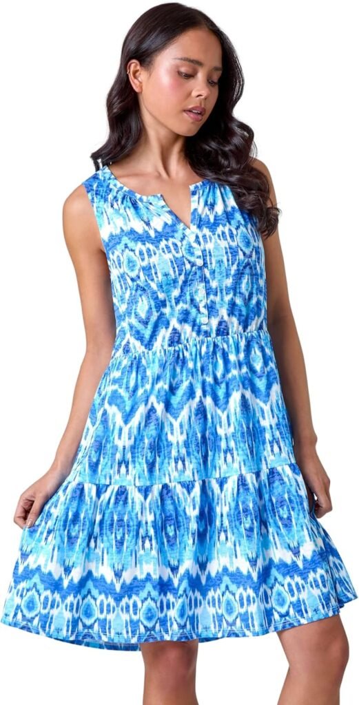 Roman Petite Aztec Print Button Front Dress for Women UK – Ladies Everyday Holiday Spring Summer V-Neckline Comfy Soft Evening Vacation Work Party Roman Petite Aztec Print Button Front Dress for Women UK – Ladies Everyday Holiday Spring Summer V-Neckline Comfy Soft Evening Vacation Work Party