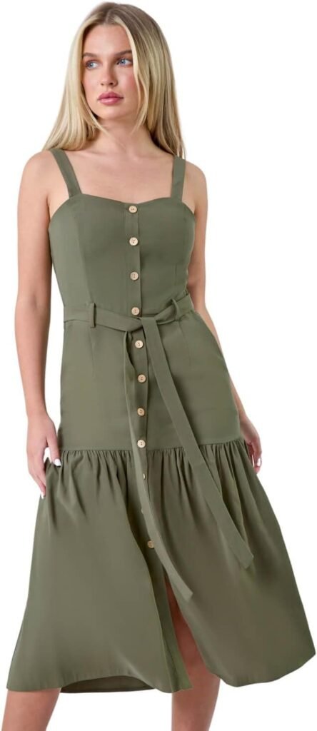 Roman Petite Button Front Tiered Midi Dress for Women UK – Ladies Everyday Holiday Spring Summer Sweetheart Neckline Comfy Soft Evening Vacation Work Party Roman Petite Button Front Tiered Midi Dress for Women UK – Ladies Everyday Holiday Spring Summer Sweetheart Neckline Comfy Soft Evening Vacation Work Party