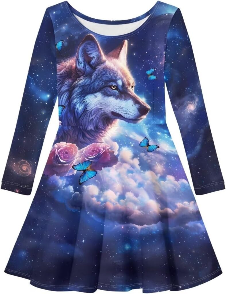 Showudesigns Girls Dress 3-16 Years Old Long Sleeve Dress A-Line Flowy Midi Dress