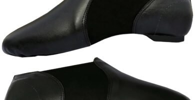 Slip On Jazz Dance Shoes – Pure Black Leather – Modern Stage Rubber Heel – Neoprene – Irish Dancing Pumps – Adults & Kids