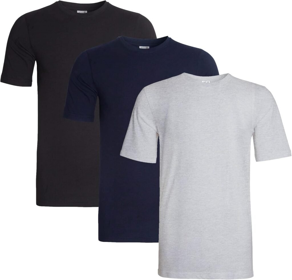 Sock Stack Pack of 3 Mens Plain Crew Neck T Shirts Multipack Work Summer Short Sleeve Slim Fit Breathable T-Shirt for Men