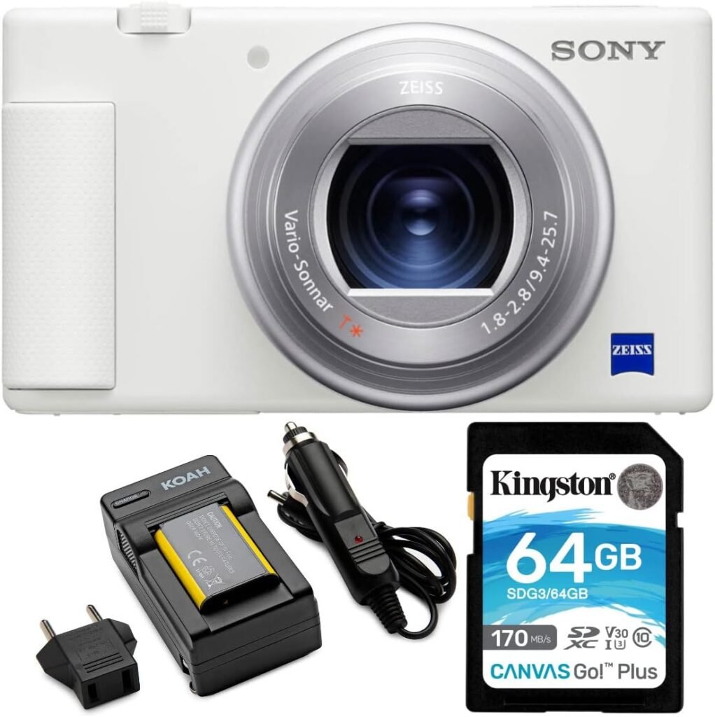 Sony ZV-1 Camera for Content Creators and Vloggers (White) Bundle with NP-BX1 Battery with Charger and 64GB Canvas Go Plus 170MB/s SD Card (3 Items) Sony ZV-1 Camera for Content Creators and Vloggers (White) Bundle with NP-BX1 Battery with Charger and 64GB Canvas Go Plus 170MB/s SD Card (3 Items)