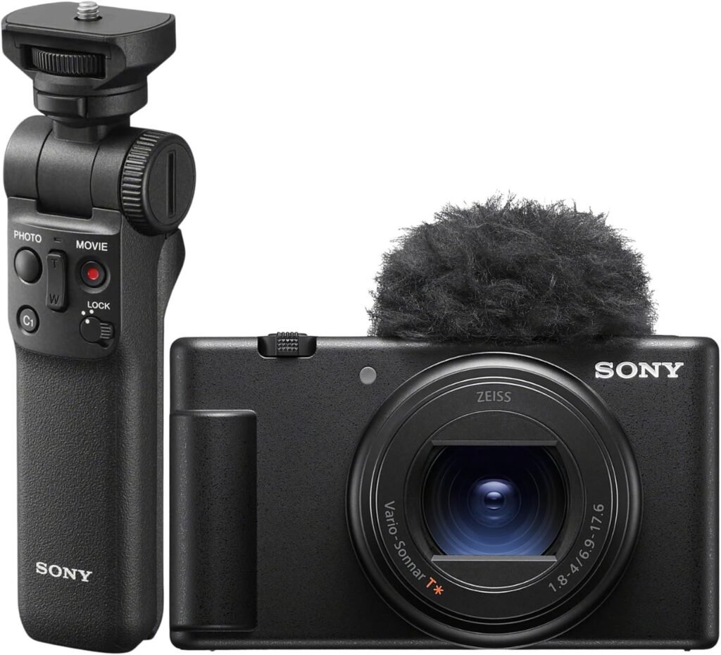 Sony ZV-1 II Vlog Camera with 4K Video Recording and Flip Screen Compact and Portable, Optical Zoom, Fast Autofocus, and Wi-Fi Connectivity Bundle with Wireless Bluetooth Shooting Grip and Tripod