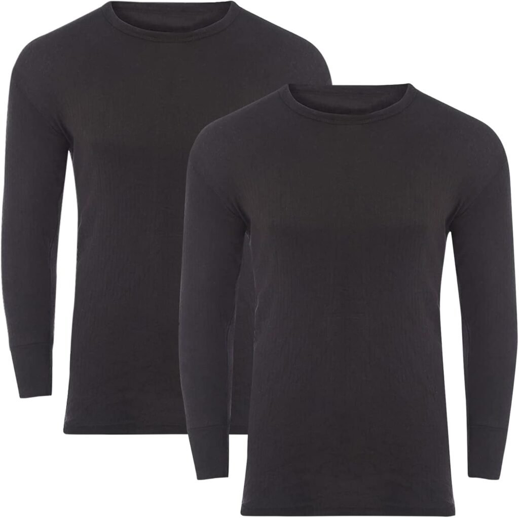 Style Lockers® Pack of 2 Mens Thermal Long Sleeve Base Layer Top – Adults Winter Ski Inner Vest Warm Underwear T-Shirts – Quick Dry Undershirt for Outdoor Sports Running Size S-XXL