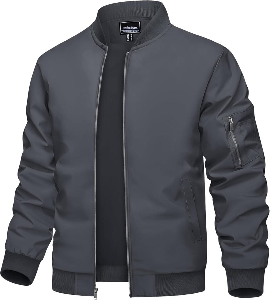 TACVASEN Men’s Lightweight Jacket Thin Sportwear Bomber Jacket Windbreaker Coat