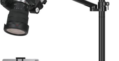 TARION Camera Arm Desk Mount: Heavy Duty DSLR Desktop Mount Camera Stand with Tablet Holder Double C Clamp 1/4 3/8 Screw Adapter Articulating Arm for Selfie Streaming Videography TitanRig Lite Z