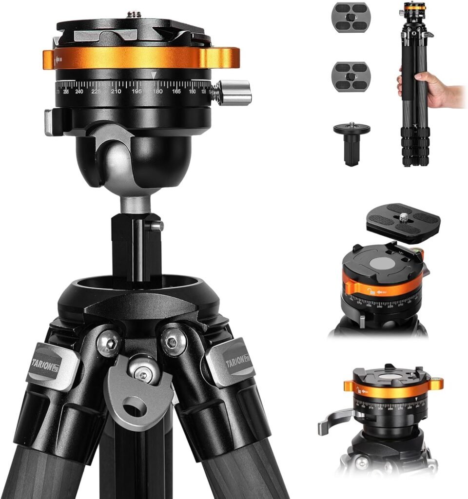 TARION Carbon Fiber Tripod for Camera: Compact Lightweight Travel Tripod, Bowl Tripod + Ball Head Unique Quickset System, 61in/155cm Professional Camera Tripod with Center Column 5-Section Legs QOBRA