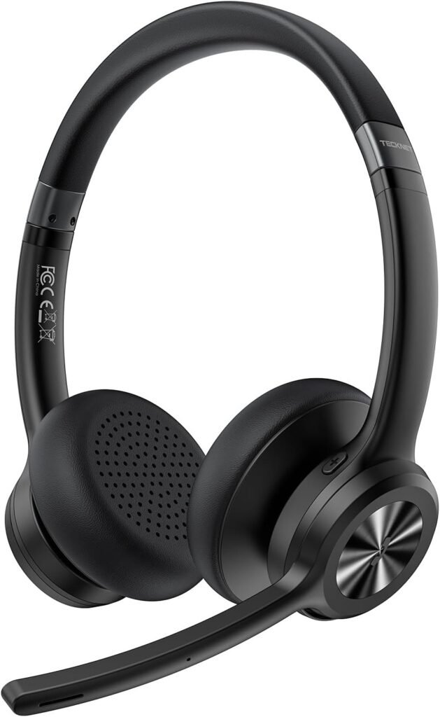 TECKNET Bluetooth Headset Wireless Headset with Microphone Noise Canceling, 50H Playtime & Mute, Wireless Headphones with Mic Bluetooth 5.2 On-Ear Headphones for Trucker Cellphone Office Call Center