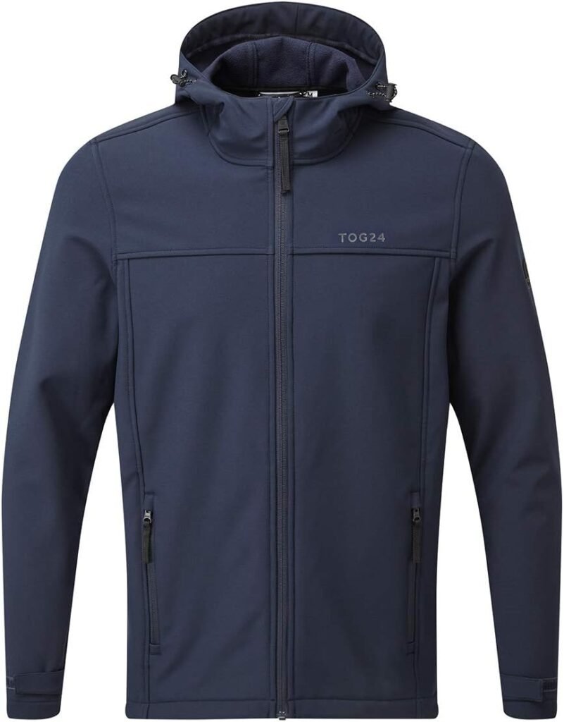 TOG24 Feizor Lightweight Mens Softshell Jacket, Windproof, Showerproof Zip Up Outdoor Jacket with Hood, Fleece Lined for Warmth, Ideal Jacket for Outdoors and Winter Walking
