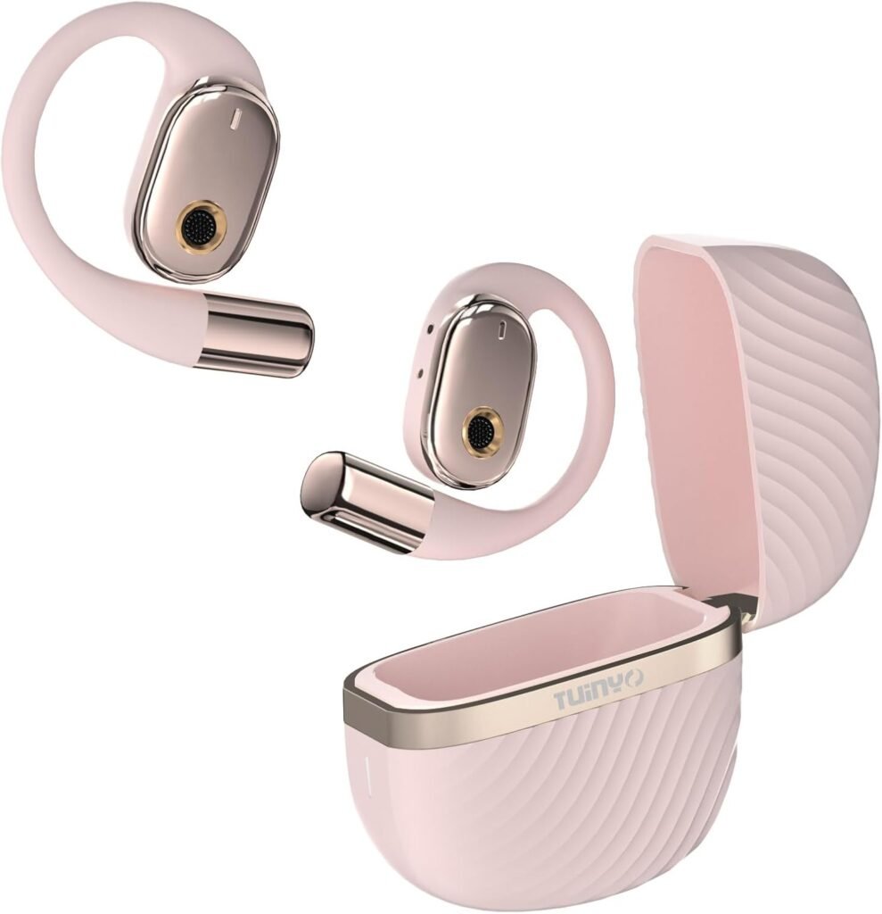 TUINYO Open Ear Headphones, True Wireless Earbuds With Bluetooth V5.4，Fast Charging,35Hrs Playtime, Waterproof for Sports, Driving, Office -pink