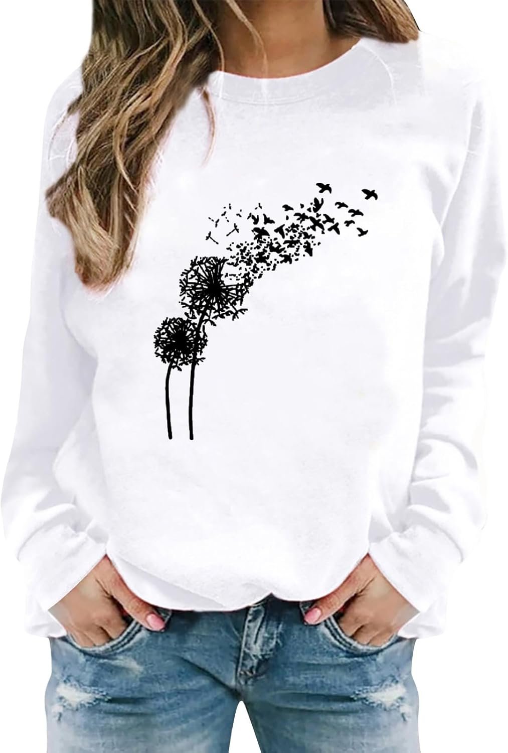 Teen Girls Clothing Western Sweatshirts for Women Women’s Dandelion Print Casual Fashion Sweatshirt Top Sweatshirt for Teens Gray Zip up Hoodie Women